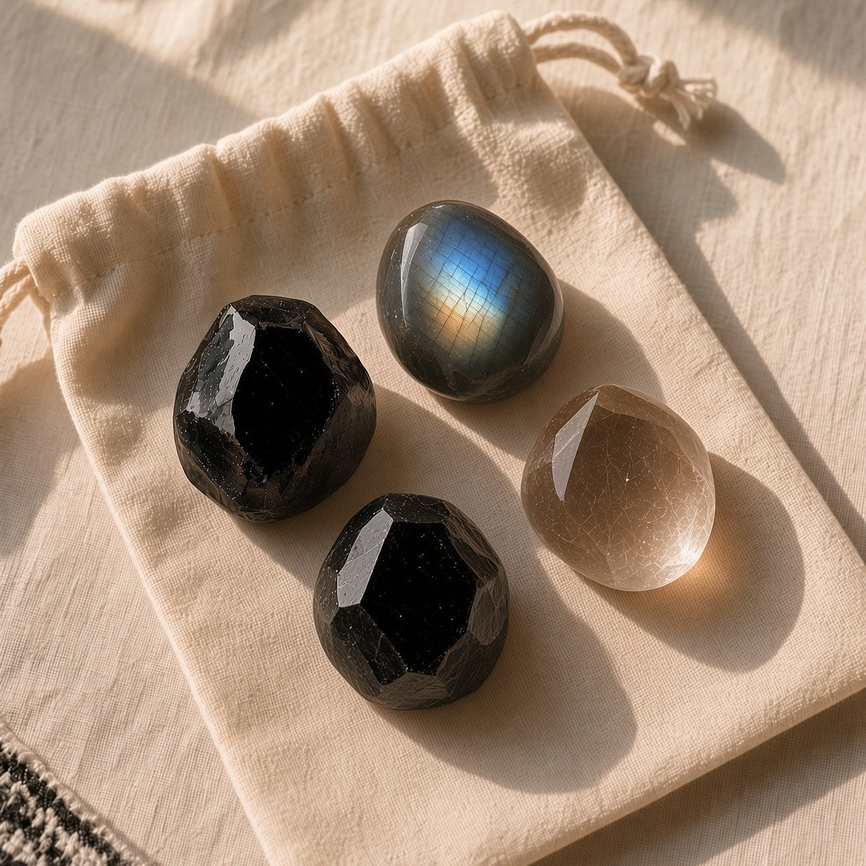 The Boundary Builder — Black Obsidian, Labradorite & Smoky Quartz Bundle