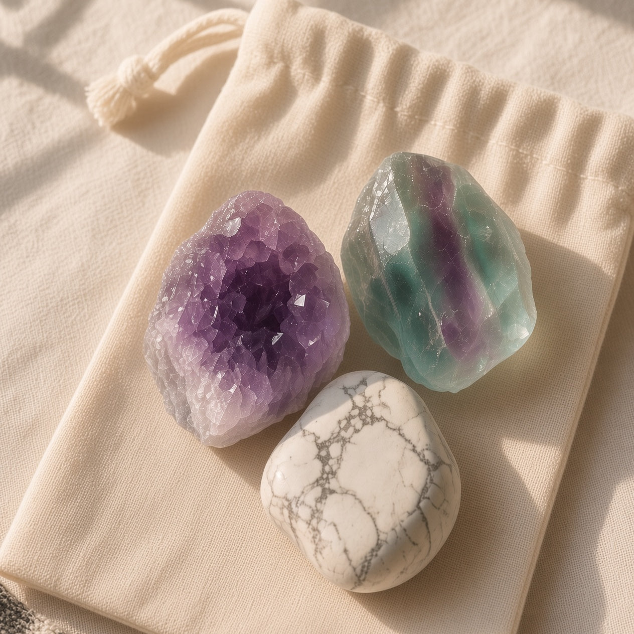 The Overthinker's Reset — Amethyst, Fluorite & Howlite Bundle