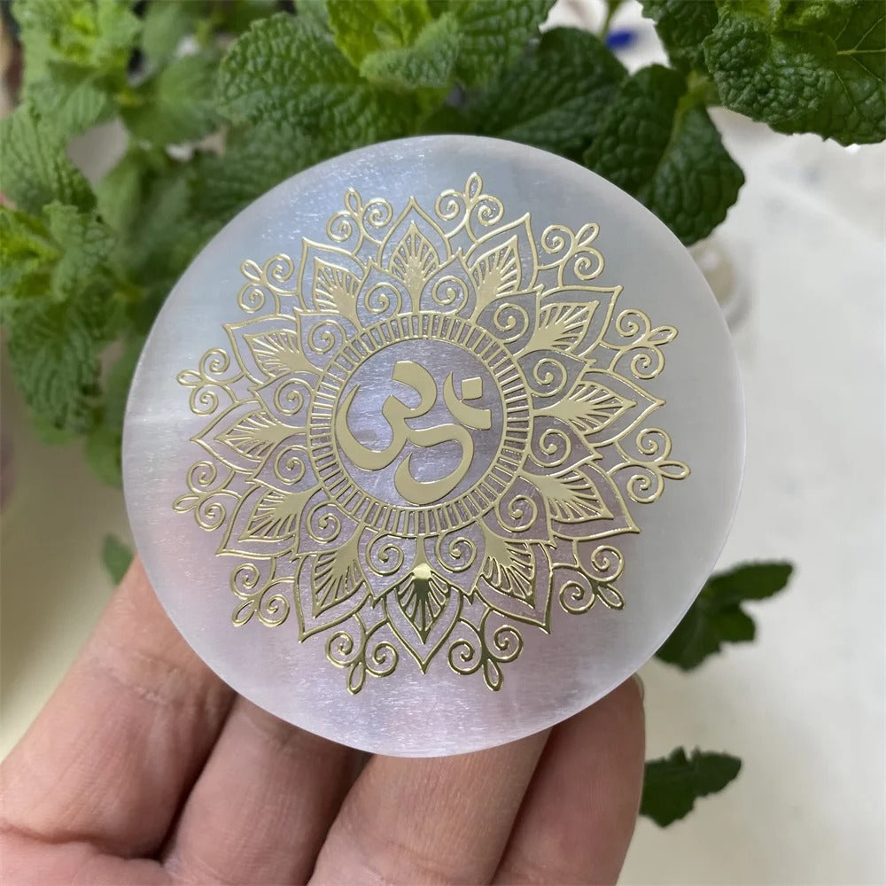 Selenite Crystal Charging Plate – Sacred Geometry | Crystal Cleanser & Energy Charger