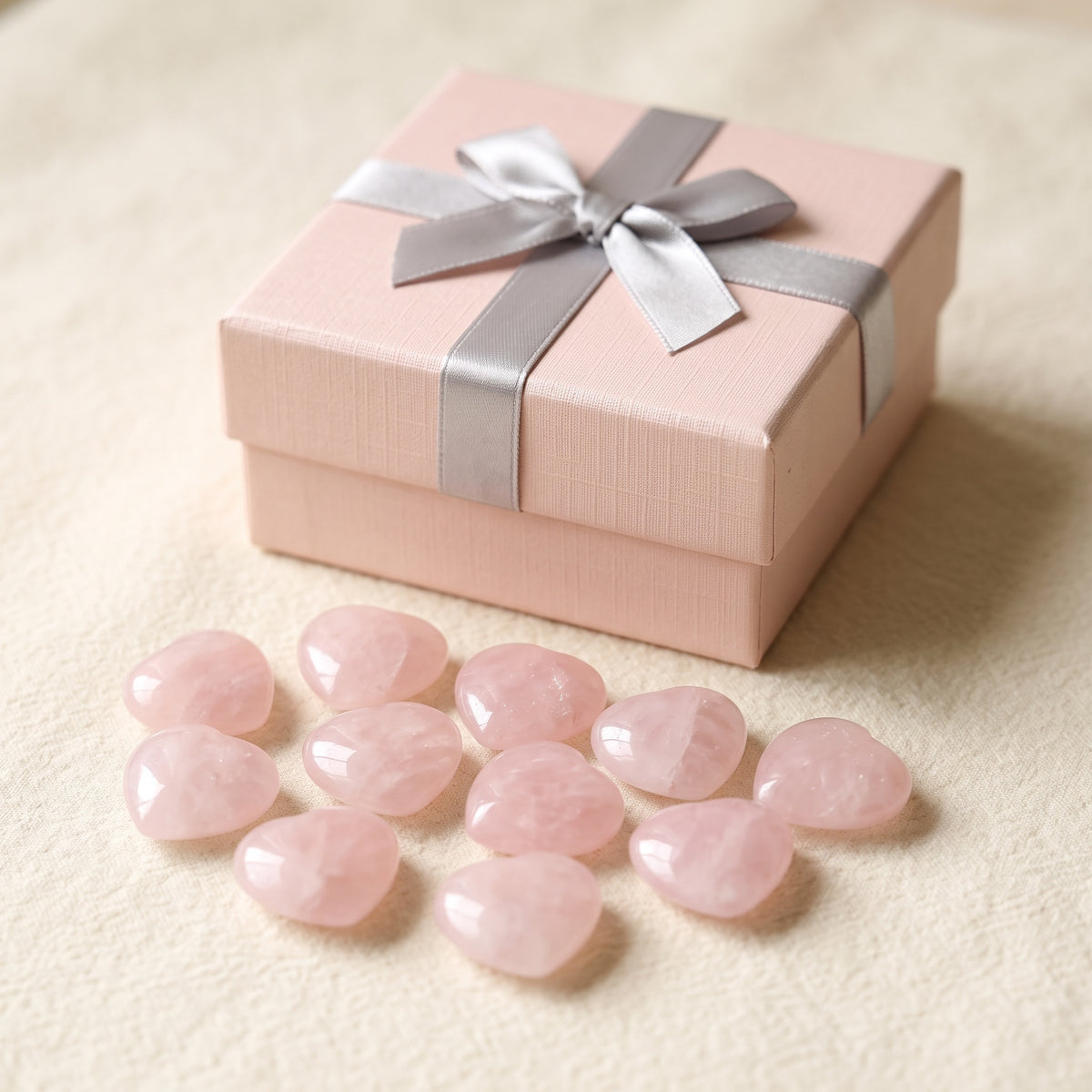 Rose quartz hearts with Stones and Rockz pink gift box