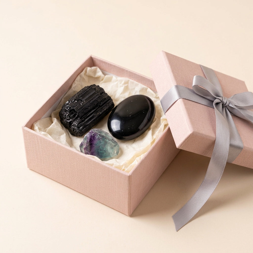 The Empath's Shield in the Stones and Rockz pink gift box