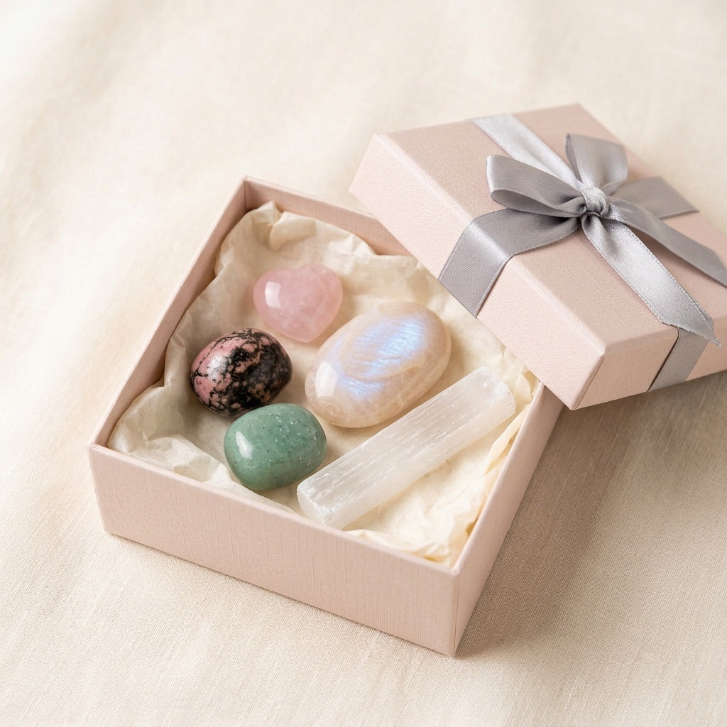 The Heart Ritual Set in the Stones and Rockz pink gift box