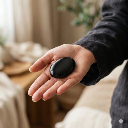 Black Obsidian Palm Stone – Protection & Grounding Crystal | Polished Natural Gemstone