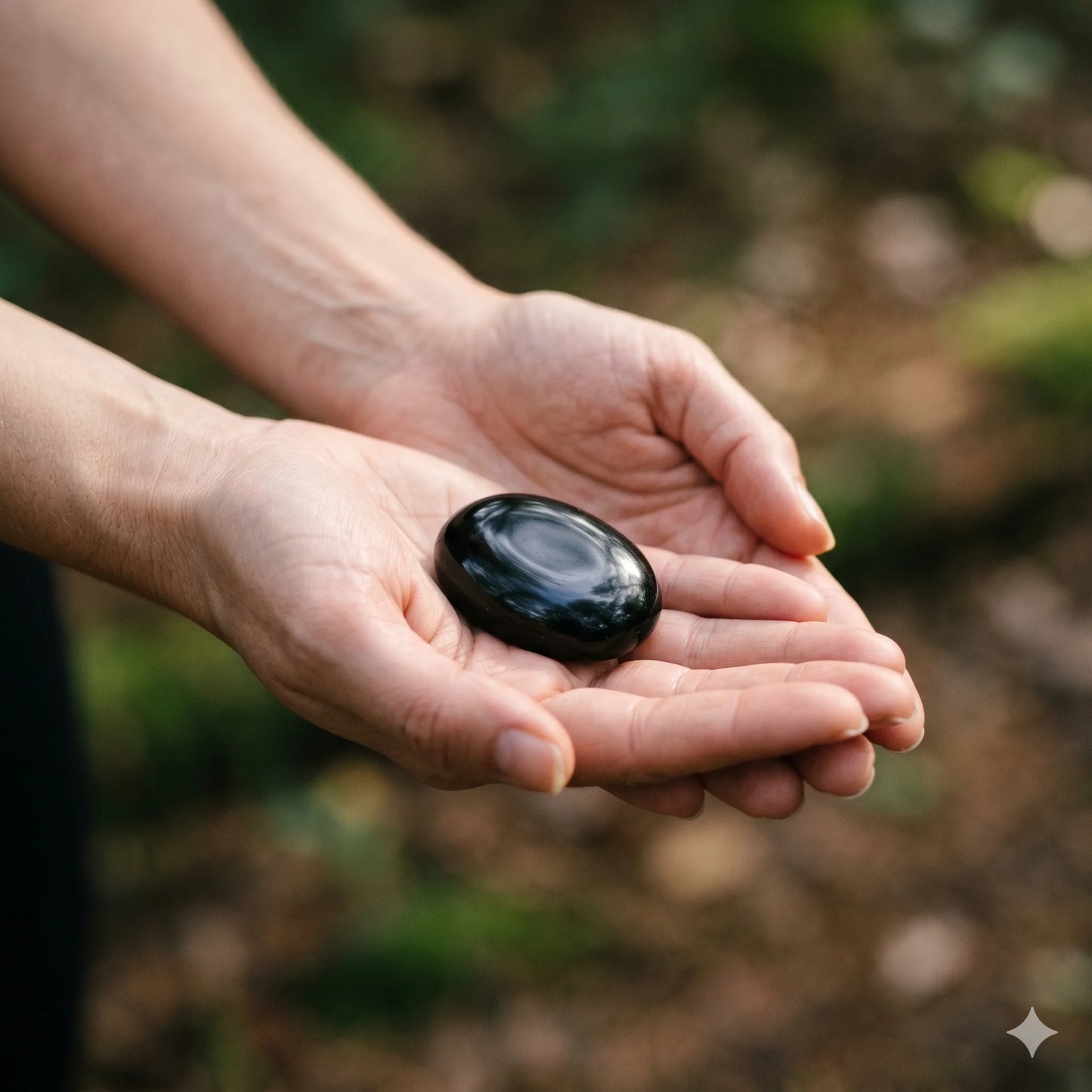 Black Obsidian Palm Stone – Protection & Grounding Crystal | Polished Natural Gemstone