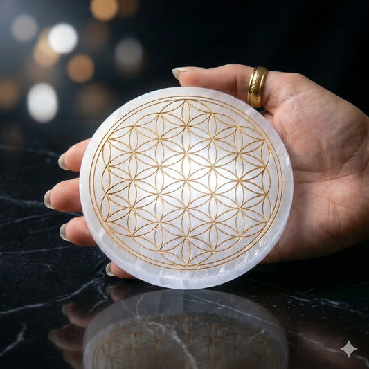 Selenite Crystal Charging Plate – Sacred Geometry | Crystal Cleanser & Energy Charger