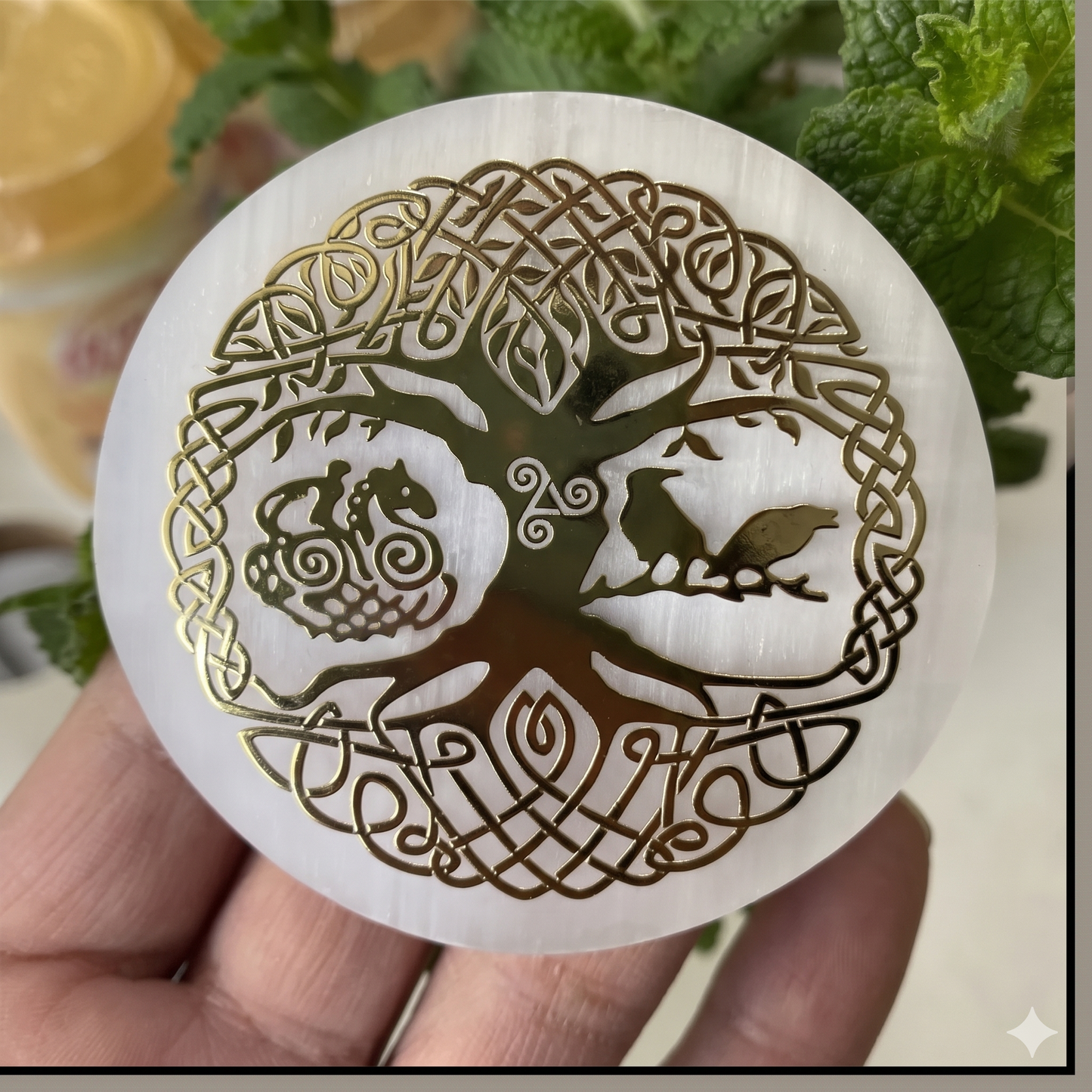 Selenite Crystal Charging Plate – Sacred Geometry | Crystal Cleanser & Energy Charger