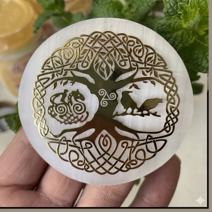 Selenite Crystal Charging Plate – Sacred Geometry | Crystal Cleanser & Energy Charger