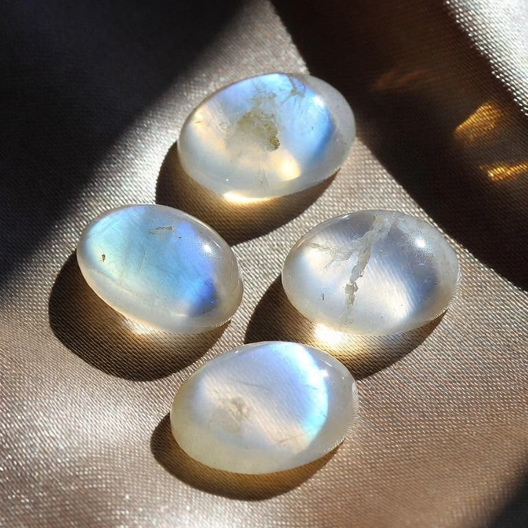 Natural Moonstone Polished Palm Stone — Intuition & New Beginnings Crystal