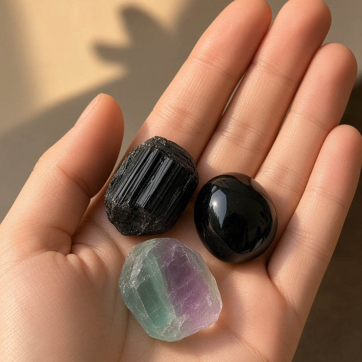 The Empath's Shield — Black Tourmaline, Black Obsidian & Fluorite Bundle