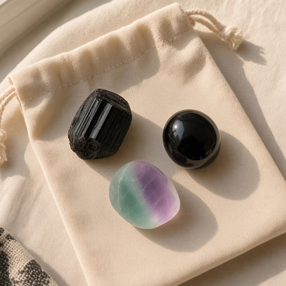 The Empath's Shield — Black Tourmaline, Black Obsidian & Fluorite Bundle