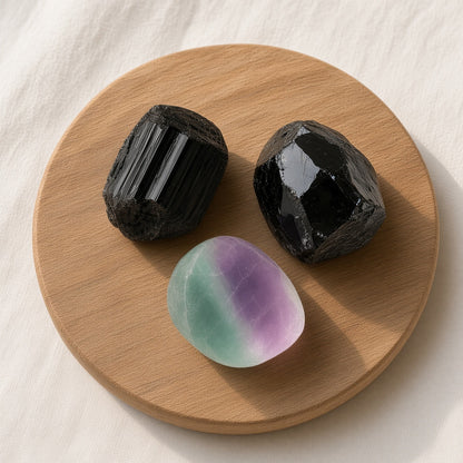 The Empath's Shield — Black Tourmaline, Black Obsidian & Fluorite Bundle