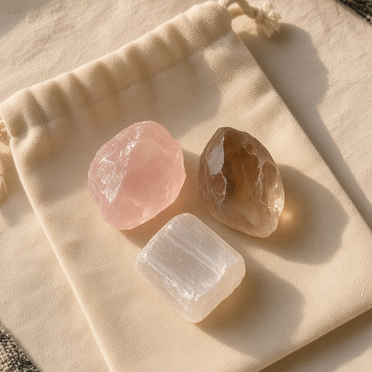 The Grief Companion — Rose Quartz, Smoky Quartz & Selenite Bundle