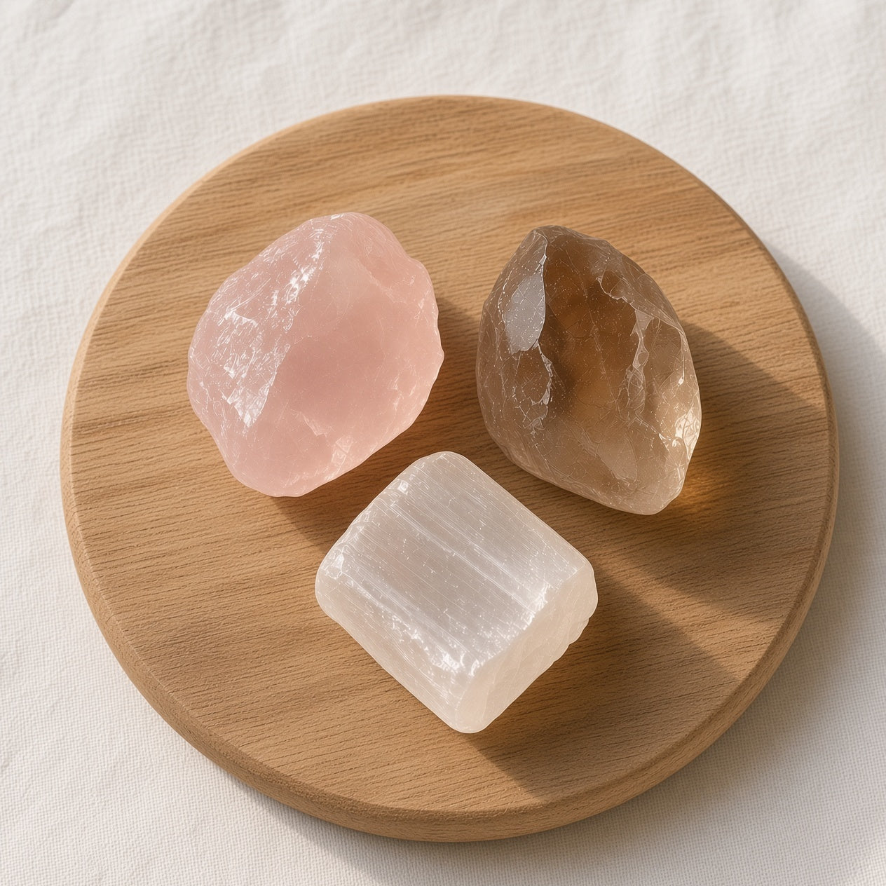 The Grief Companion — Rose Quartz, Smoky Quartz & Selenite Bundle
