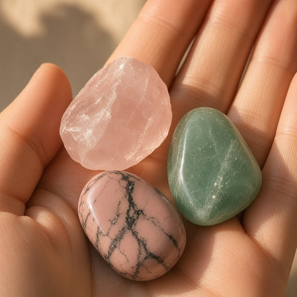 The Open Heart Repair — Rose Quartz, Rhodonite & Green Aventurine Bundle
