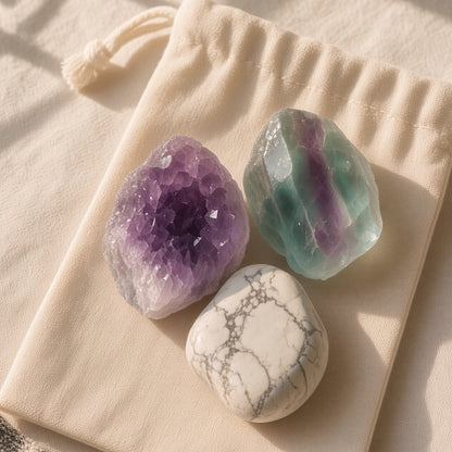 The Overthinker's Reset — Amethyst, Fluorite & Howlite Bundle