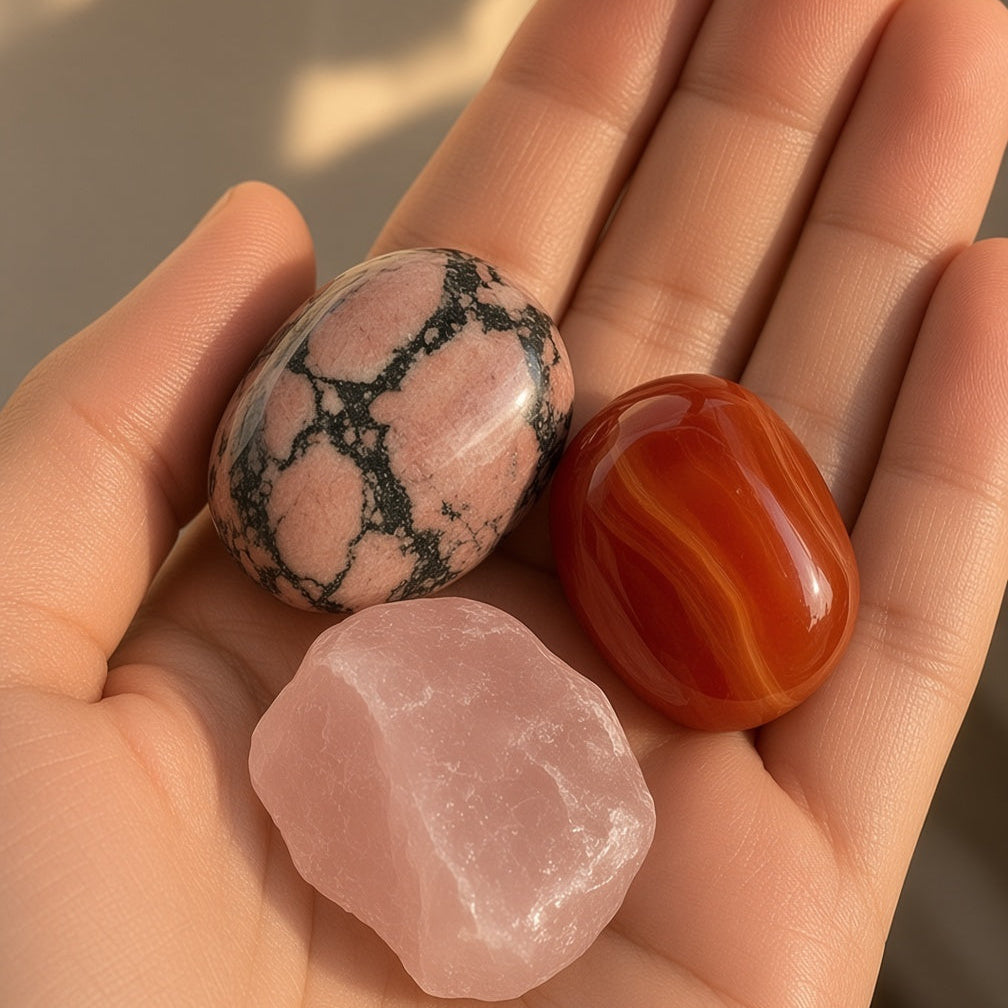 The Self-Worth Builder — Rhodonite, Carnelian & Rose Quartz Bundle