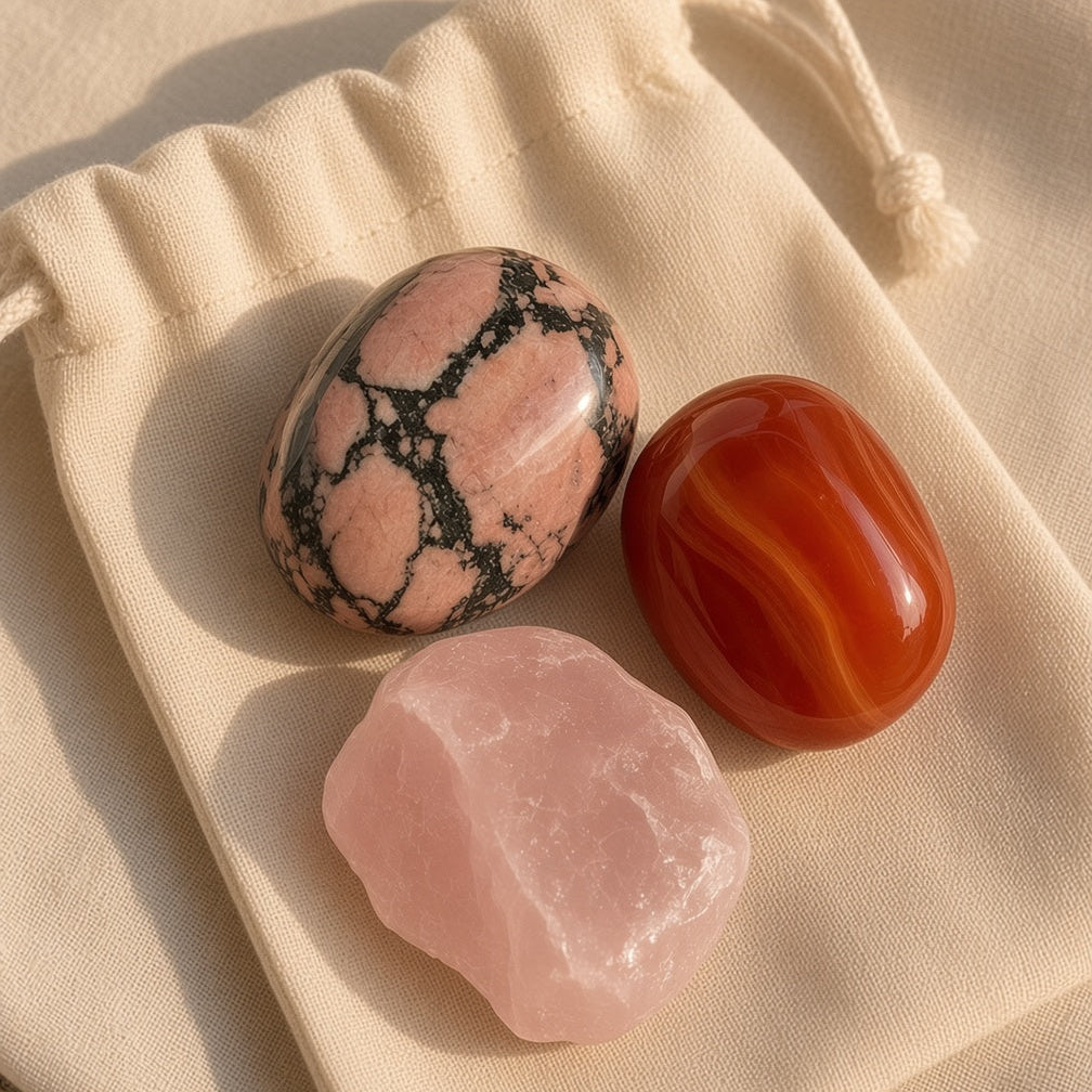 The Self-Worth Builder — Rhodonite, Carnelian & Rose Quartz Bundle