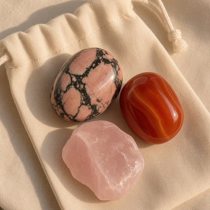 The Self-Worth Builder — Rhodonite, Carnelian & Rose Quartz Bundle