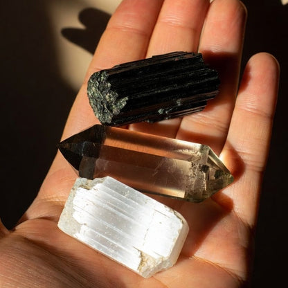 The Storm Anchor — Black Tourmaline, Smoky Quartz & Selenite Bundle