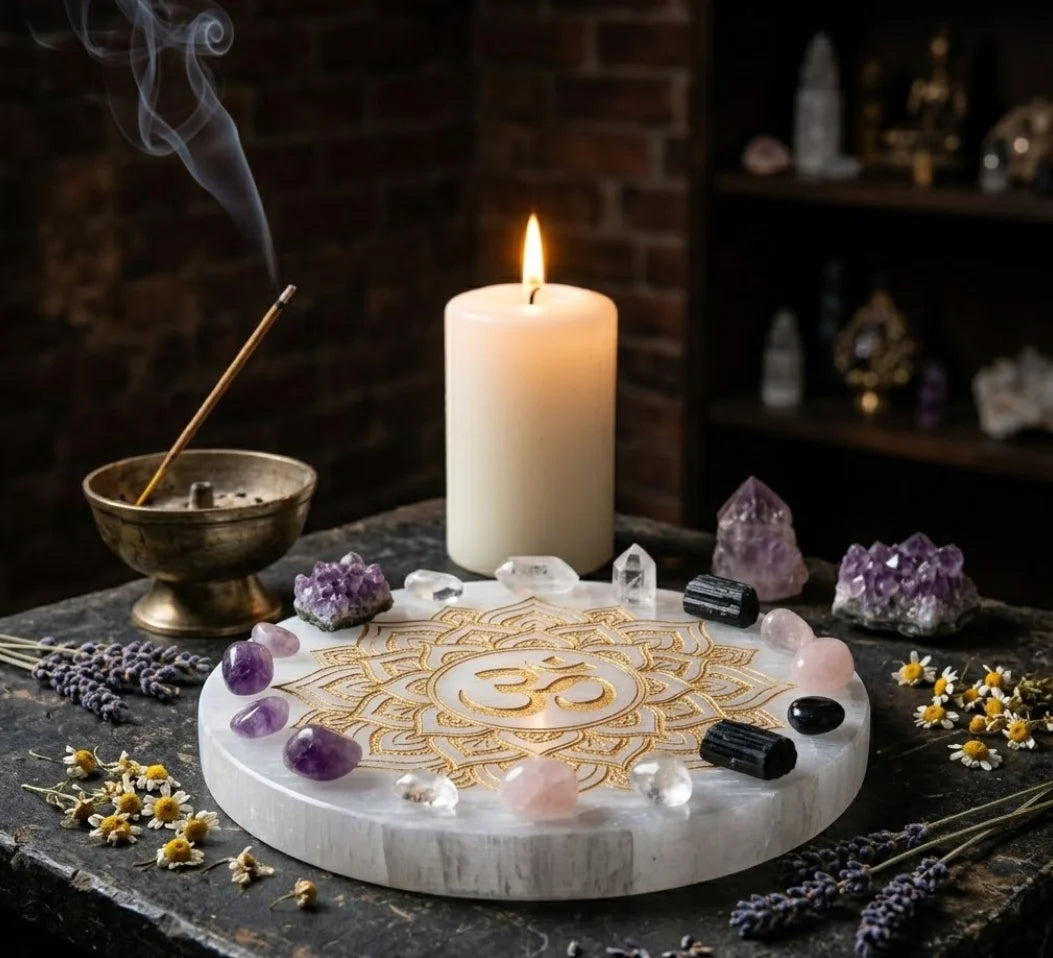 Selenite Crystal Charging Plate – Sacred Geometry | Crystal Cleanser & Energy Charger