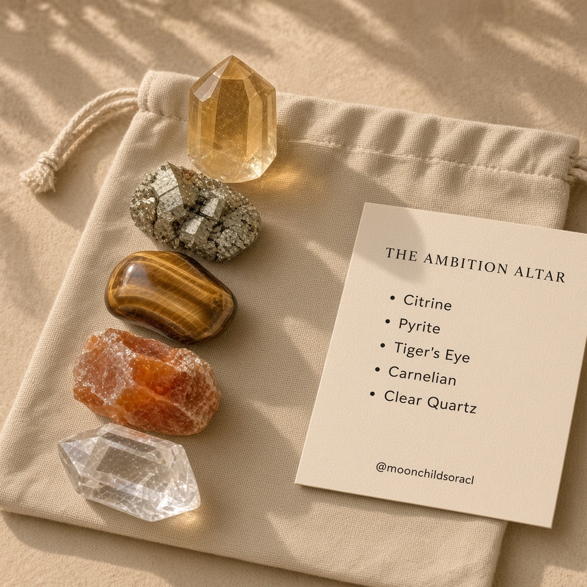 The Ambition Altar — Citrine, Pyrite, Tiger's Eye, Carnelian & Clear Quartz Bundle