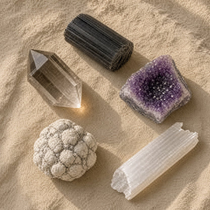 The Full Reset — Black Tourmaline, Smoky Quartz, Amethyst, Howlite & Selenite Bundle