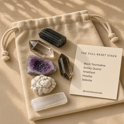 The Full Reset — Black Tourmaline, Smoky Quartz, Amethyst, Howlite & Selenite Bundle