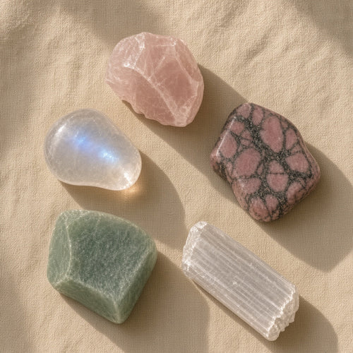 The Heart Healer — Rose Quartz, Rhodonite, Moonstone, Green Aventurine & Selenite Bundle