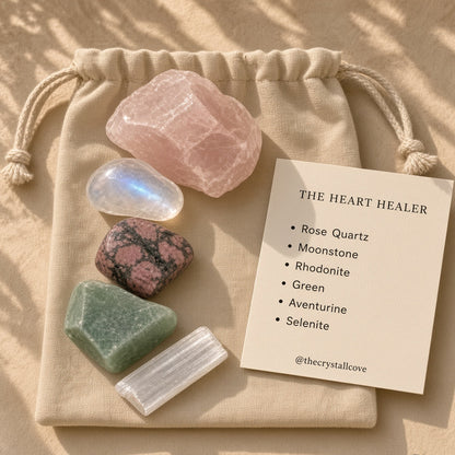 The Heart Healer — Rose Quartz, Rhodonite, Moonstone, Green Aventurine & Selenite Bundle