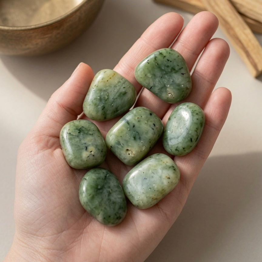 Natural Burmese Jade Lotus Bead Bracelet — Harmony & Abundance Amulet