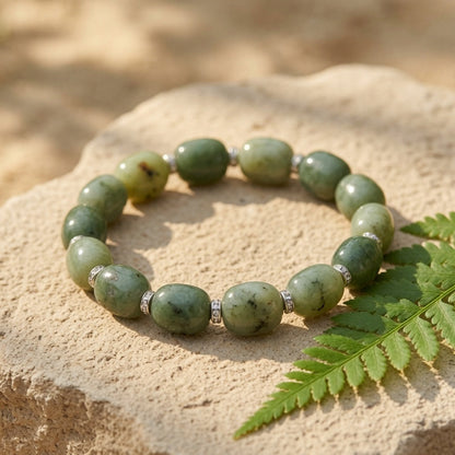 Natural Burmese Jade Lotus Bead Bracelet — Harmony & Abundance Amulet