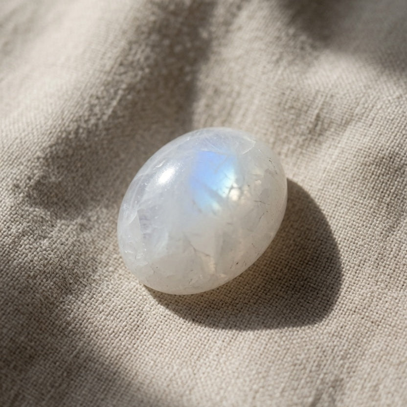 Natural Moonstone Polished Palm Stone — Intuition & New Beginnings Crystal
