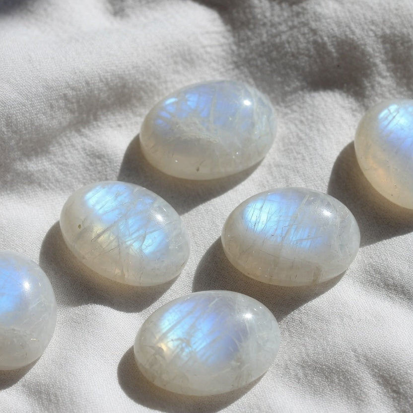 Natural Moonstone Polished Palm Stone — Intuition & New Beginnings Crystal