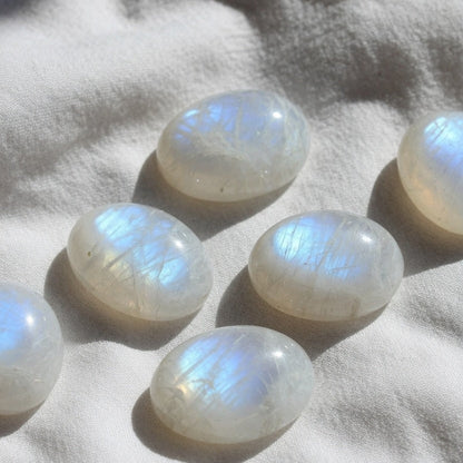 Natural Moonstone Polished Palm Stone — Intuition & New Beginnings Crystal