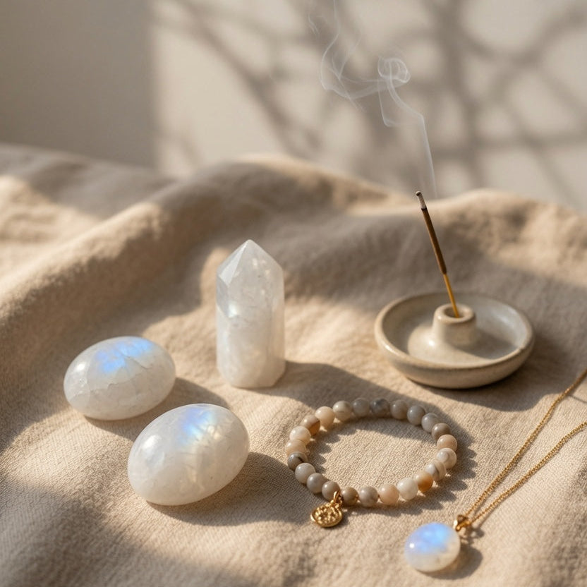 Natural Moonstone Polished Palm Stone — Intuition & New Beginnings Crystal