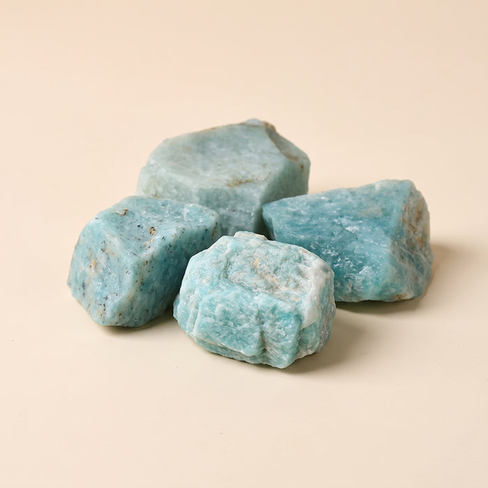 Natural raw amazonite stones, blue-green with white streaks