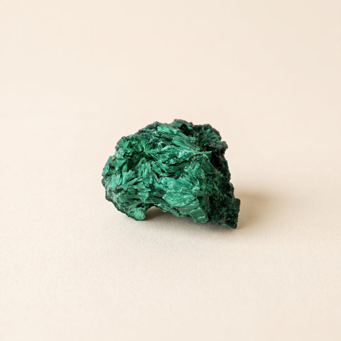 Raw fibrous velvet malachite specimen