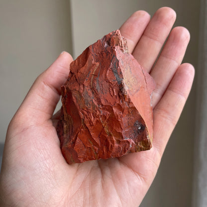 Red jasper chunk filling an open palm