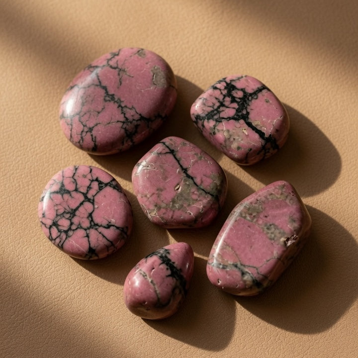 Natural Pink & Black Rhodonite Tumbled Stones — Emotional Healing Crystal