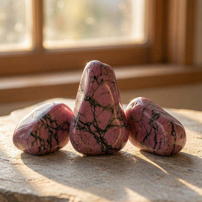 Natural Pink & Black Rhodonite Tumbled Stones — Emotional Healing Crystal