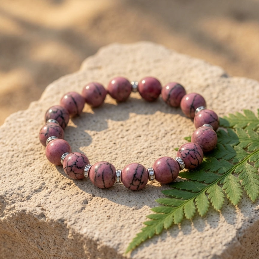 Natural Pink & Black Rhodonite Tumbled Stones — Emotional Healing Crystal