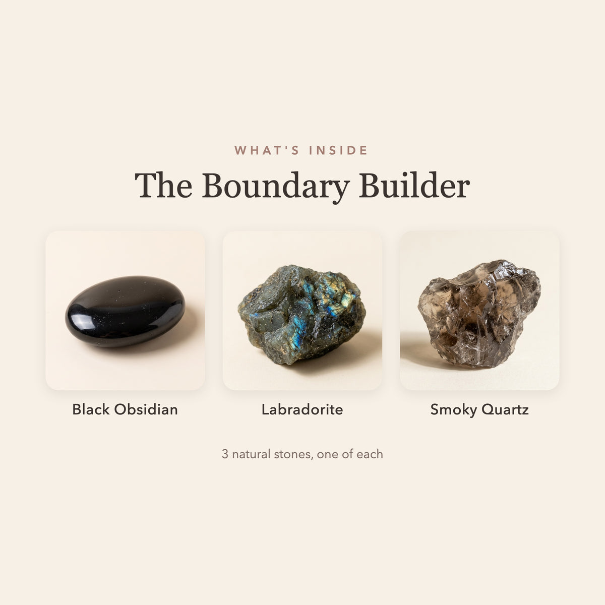 What's inside The Boundary Builder: black obsidian, labradorite and smoky quartz