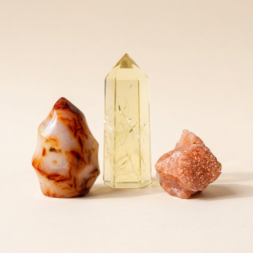 The Creative Spark crystal set: carnelian, citrine and sunstone