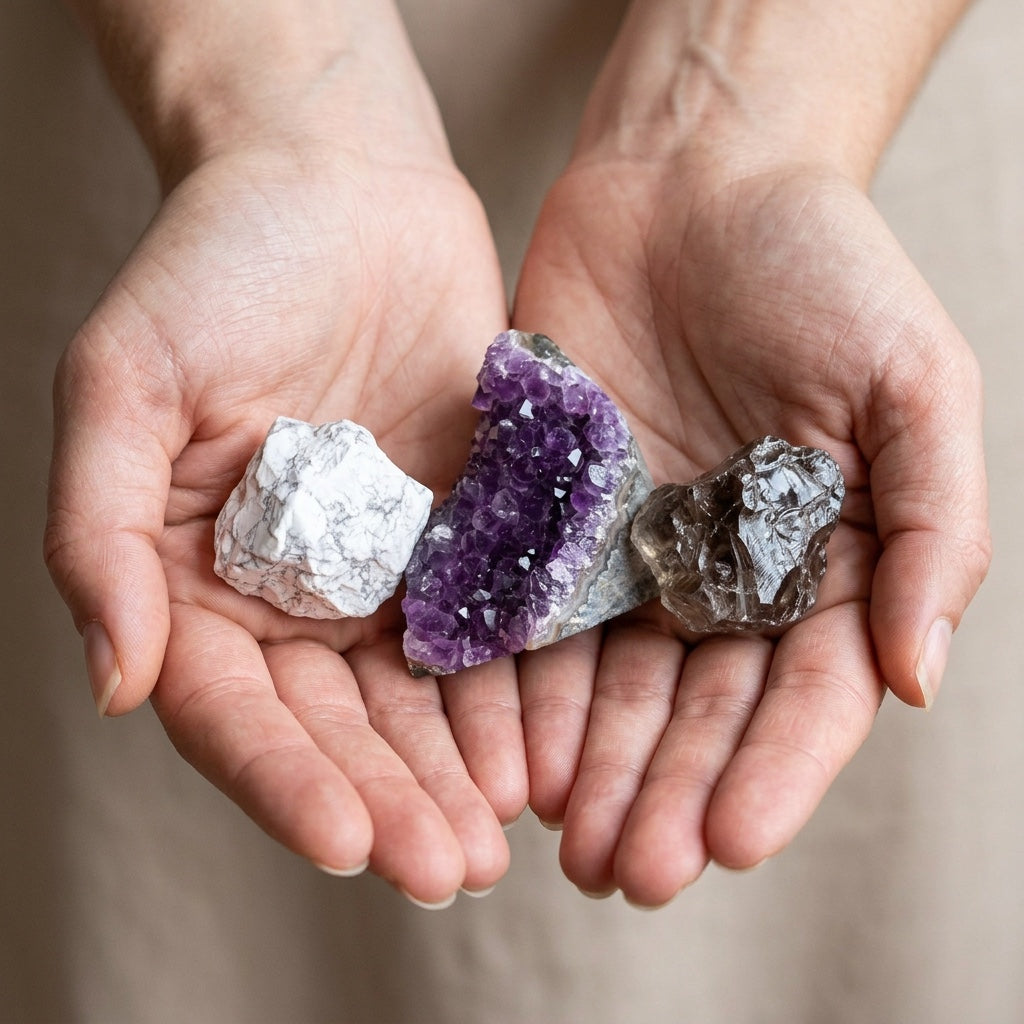 The Wind-Down Ritual stones held in cupped hands to show size