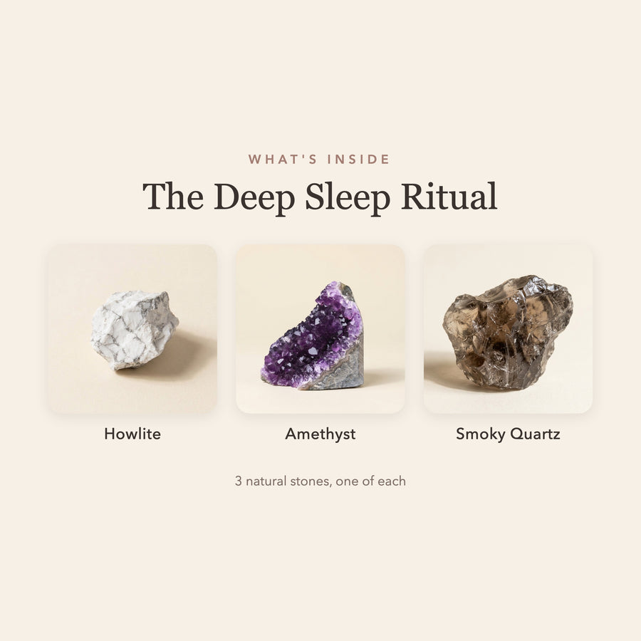 What's inside The Wind-Down Ritual: howlite, amethyst and smoky quartz