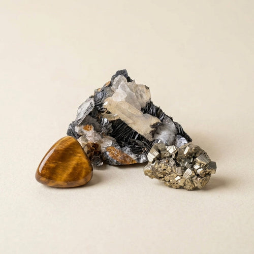 The Discipline Stack crystal set: tiger's eye, hematite and pyrite