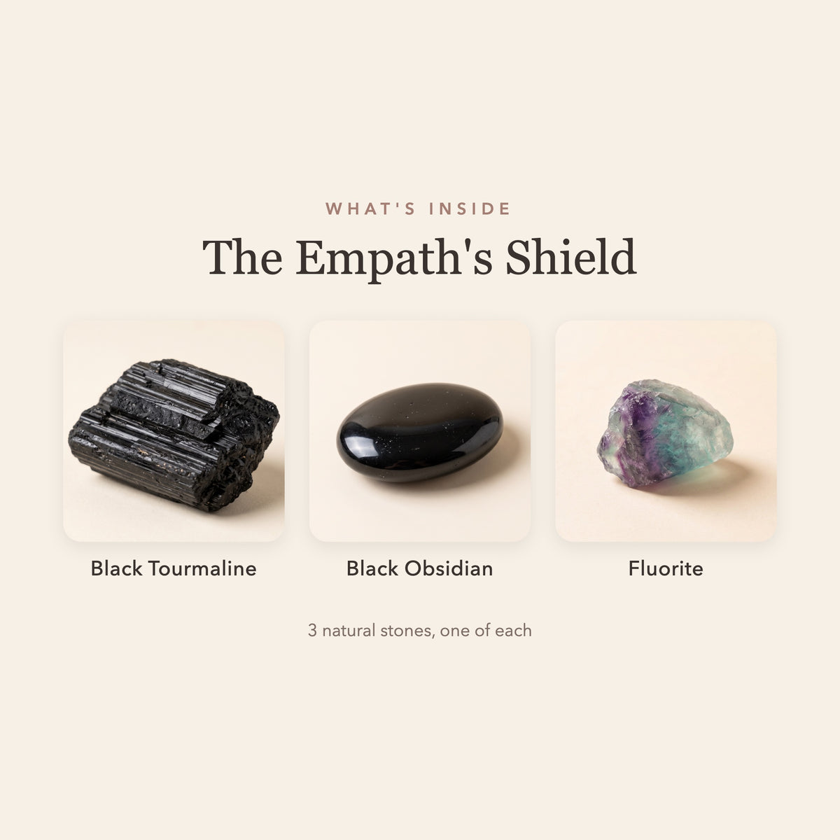 What's inside The Empath's Shield: black tourmaline, black obsidian and fluorite