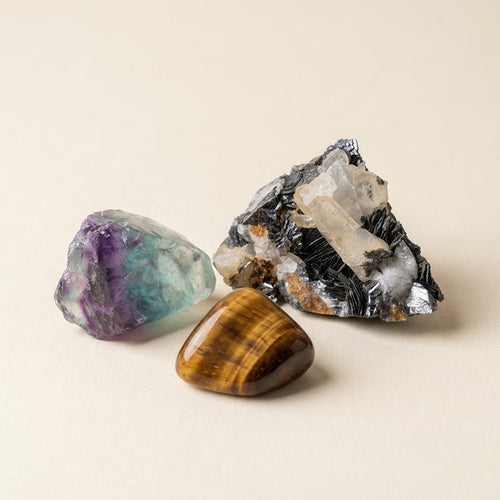 The Focus Field crystal set: fluorite, hematite and tiger's eye