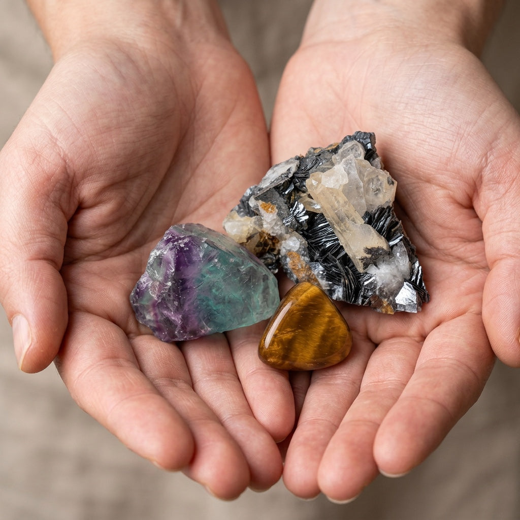 The Focus Field stones held in cupped hands to show size