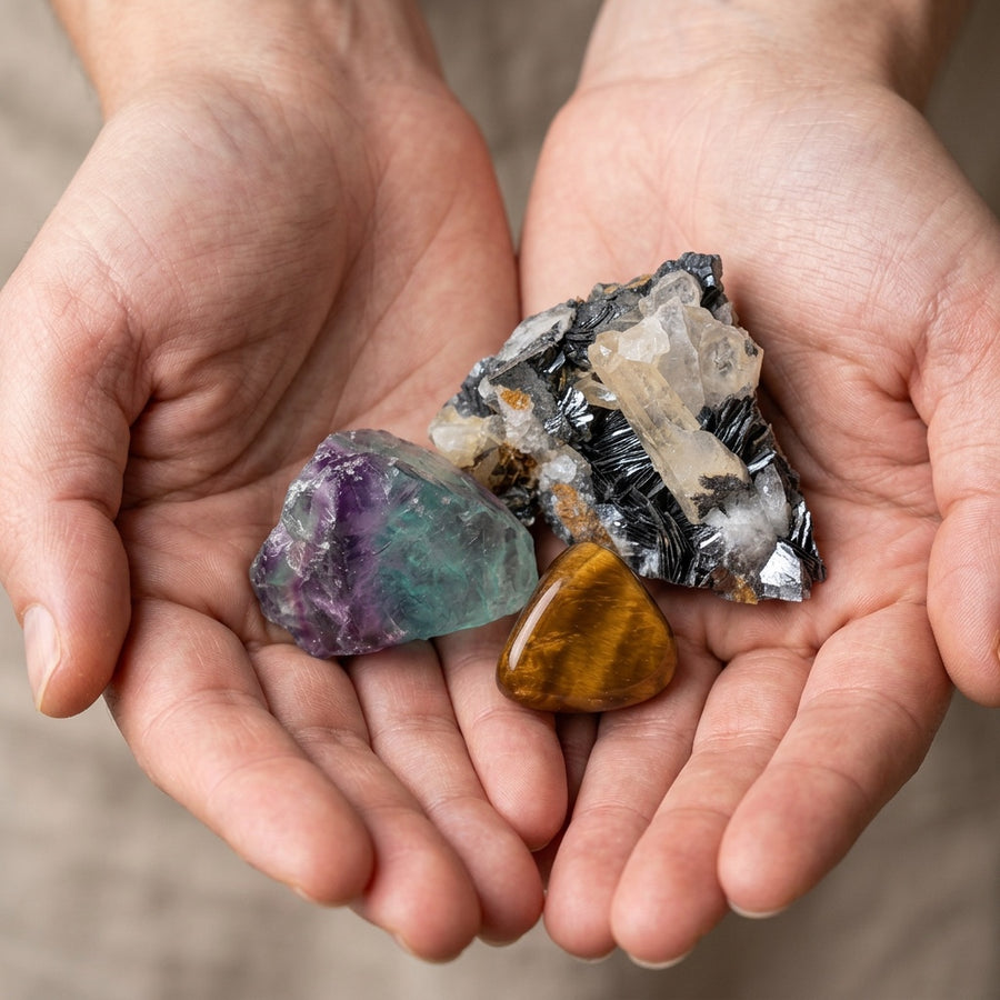 The Focus Field stones held in cupped hands to show size